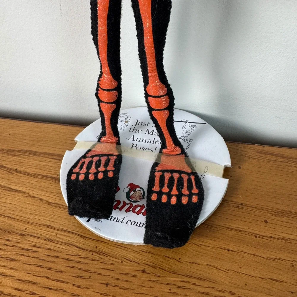 Annalee Mobilitee Lil Skeleton Halloween Doll Orange Black‎ Glitter Sparkle